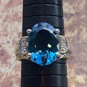 Gems En Vogue Ring Size 9 Sterling Silver Two Tone, London Blue Topaz & Zircon